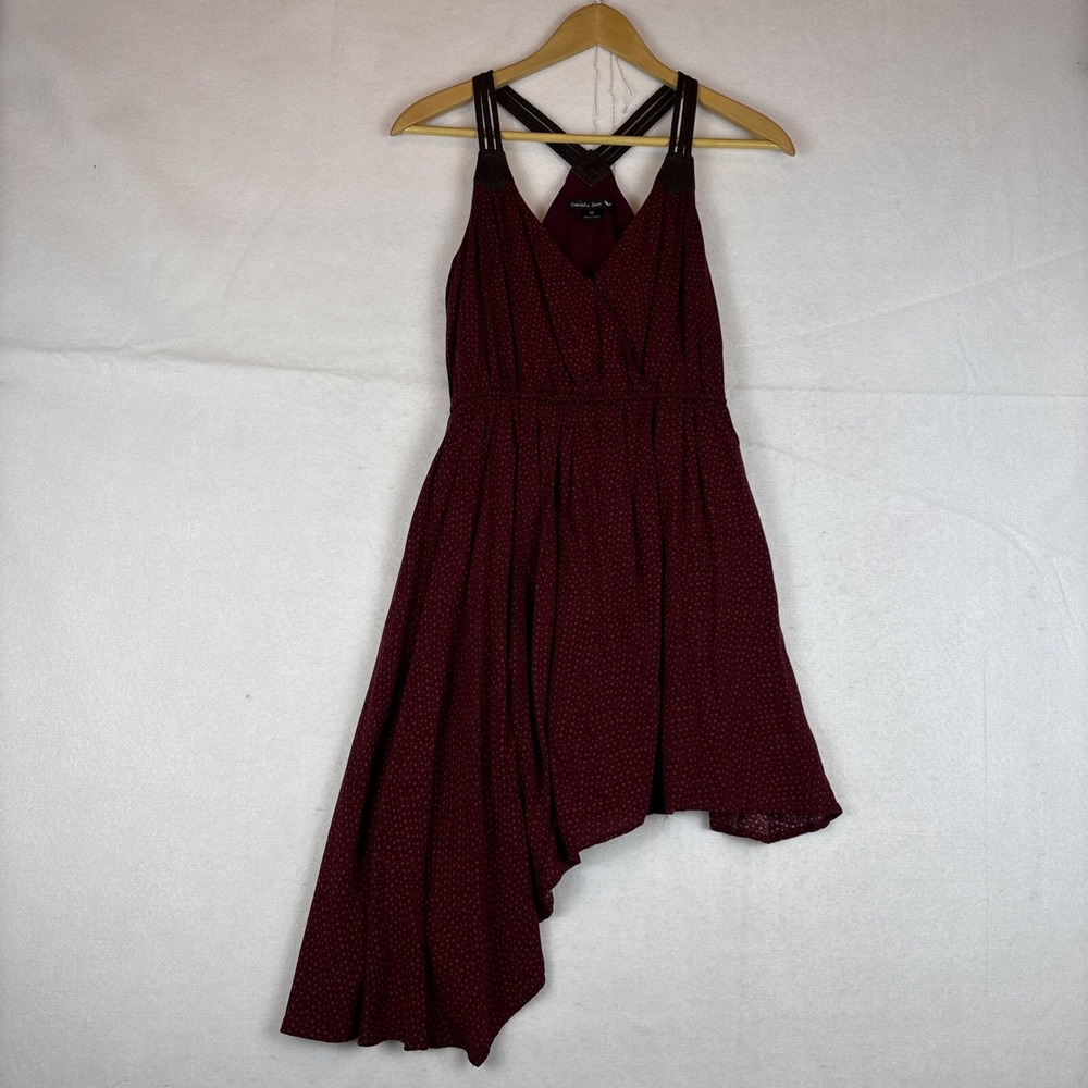 Double Zero Racerback Asymmetrical Hem Dress Burgundy Polka Dot Size M  Festival
